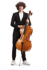 Young male musician with a contrabass