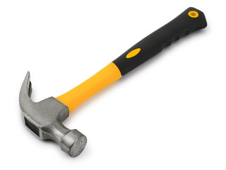 carpenter hammer with black and yellow handle isolated on white background
