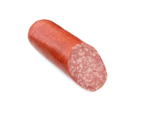 Half part of sausage salami cervelat isolated on white