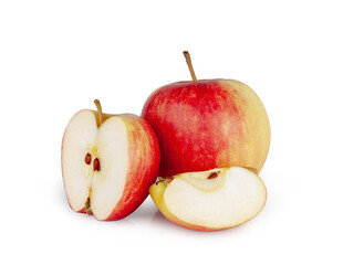 Red apple and slices isolated on a white background