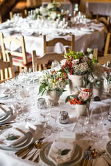 Table set for wedding or another catered event dinner