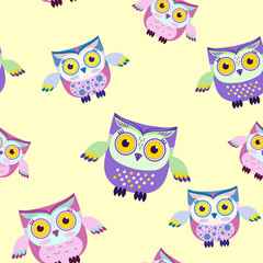  Bright multi-colored pattern with owls. Vector illustration