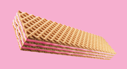 Strawberry filling crispy wafer. 3d illustration. Isolated on background.