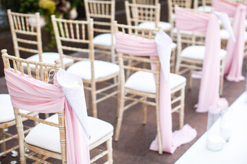Rows of chairs for the guests at a wedding ceremony