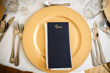 Table set for wedding or another catered event dinner