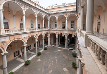 Fototapeta na wymiar Courtyard of Palazzo Doria Tursi Palace in Strada Nuova historic town of Genoa, Italy