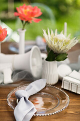 Table set for wedding or another catered event dinner