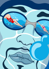 Swimmer in the pool under water.