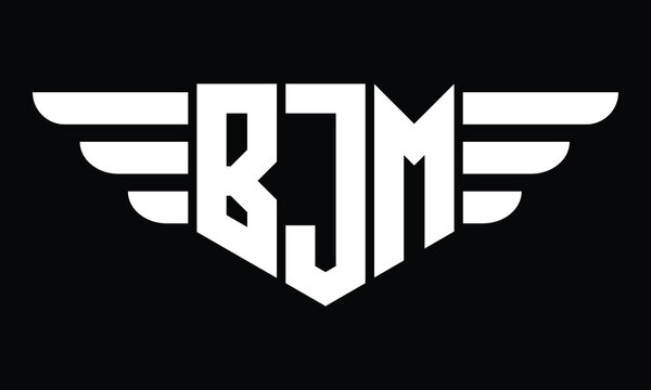 BJM three letter logo, creative wings shape logo design vector template. letter mark, wordmark, monogram symbol on black & white.