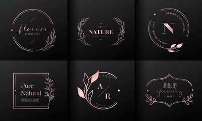 Rose gold natural logo design collection.