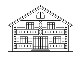 Wooden house outline icon. Vector illustration of building, cottage, villa, townhouse, hotel, apartment or building.