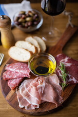 italian antipasto plate with prosciutto and salami