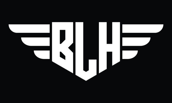 BLH three letter logo, creative wings shape logo design vector template. letter mark, wordmark, monogram symbol on black & white.