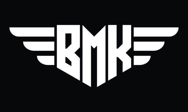 BMK three letter logo, creative wings shape logo design vector template. letter mark, wordmark, monogram symbol on black & white.