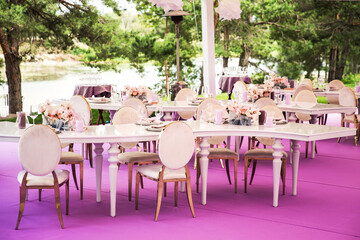 Tables sets for wedding or another catered event dinner