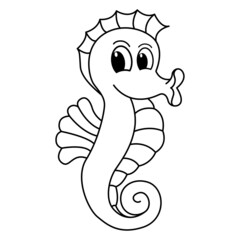Seahorse fish cartoon coloring page illustration vector. For kids coloring book.