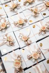 Gift or present boxes with with flowers and ribbons