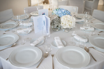 Table set for wedding or another catered event dinner