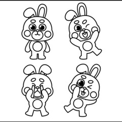 Funny Happy Little Rabbit Bunny Coloring Book Illustration Asset
