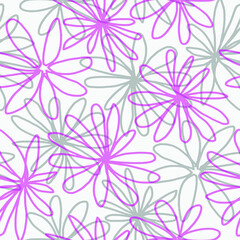 Seamless background gender neutral baby floral sketch  print pattern design Simple whimsical minimal earthy colors. Kids nursery wallpaper or boho fashion all over print. Doodle line art daisy 