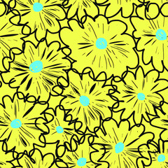 Seamless background gender neutral baby floral sketch  print pattern design Simple whimsical minimal earthy colors. Kids nursery wallpaper or boho fashion all over print. Doodle line art daisy 