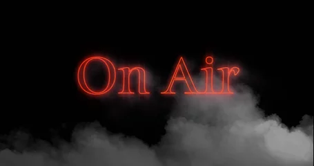 Deurstickers Image of on air neon red text over cloud of smoke on black background © vectorfusionart