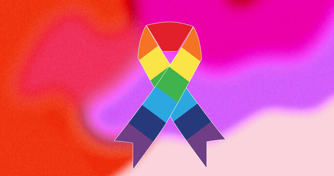 Image of rainbow ribbon on red and pink background