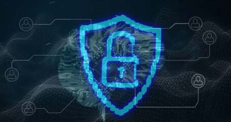 Digital padlock on a shield