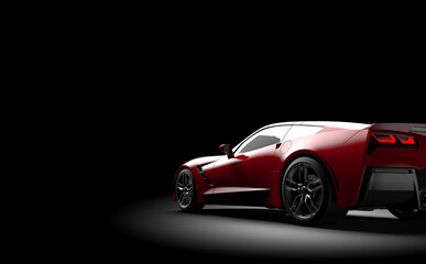Fototapeta na wymiar Red generic sport car on a dark background