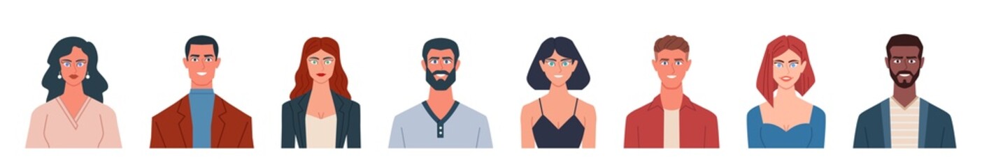 Set business portraits of multinational people different ages. Flat cartoon vector illustration on isolated white background