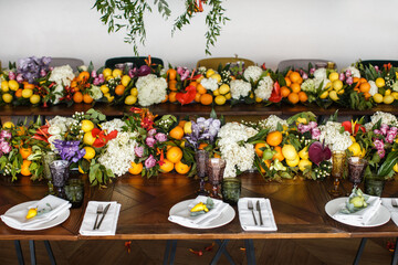 Table set for wedding or another catered event dinner