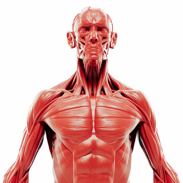 3d render of human muscular system, detailed view