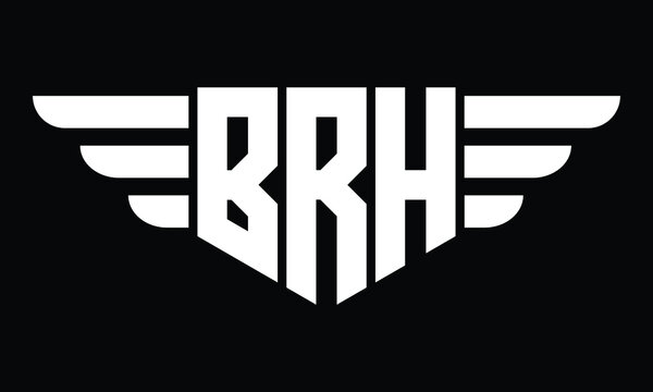 BRH three letter logo, creative wings shape logo design vector template. letter mark, wordmark, monogram symbol on black & white.