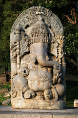Huge stone Ganesha statue at western entrance of Hoysaleswara temple, Halebidu temple, Halebidu,...