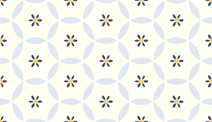 Cute small blue flowers motif doodle shapes pattern continuous classic background. Modern decoration ditsy floral fabric design textile swatch all over print block. - obrazy, fototapety, plakaty