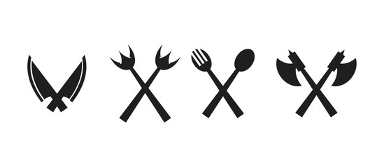 fork,spoon,knife,axe,trident cross logo ideas