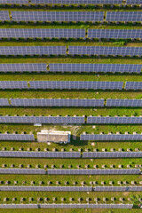 Aerial photograph of a field of solar panels