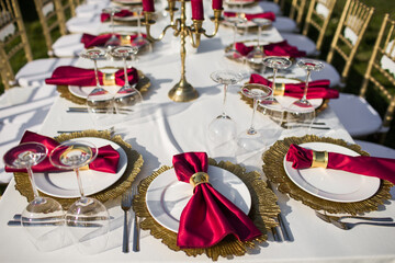 Table set for wedding or another catered event dinner