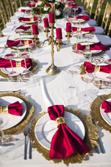 Table set for wedding or another catered event dinner