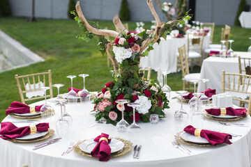Table set for wedding or another catered event dinner