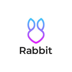 rabbit head gradient colorful logo line outline style
