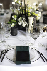 Table set for wedding or another catered event dinner