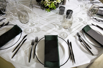Table set for wedding or another catered event dinner