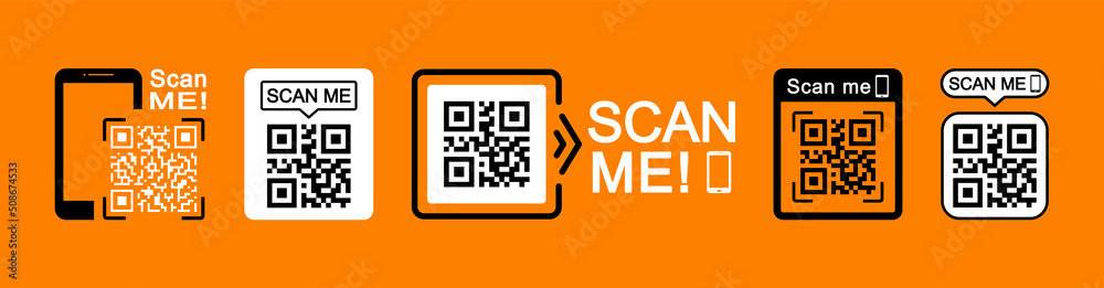 Fototapete qr code scan icon set. scan me frame. qr code scan for smartphone. qr code for mobile app, payment a