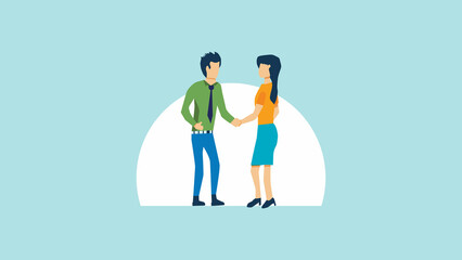 flat cartoon character of man and woman shaking hands