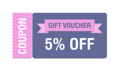 Coupon mockup with 5 percent off. Discount voucher, gift coupon. Coupon promotion sale. Vector