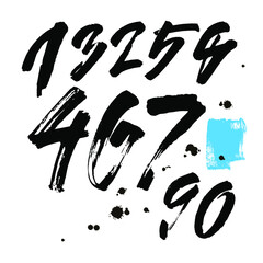 set of calligraphic acrylic or ink numbers. ABC for your design, brush lettering on a white background