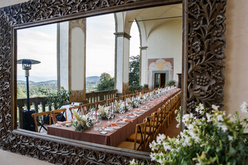 Table set for wedding or another catered event dinner