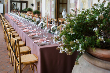 Table set for wedding or another catered event dinner