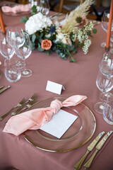 Table set for wedding or another catered event dinner